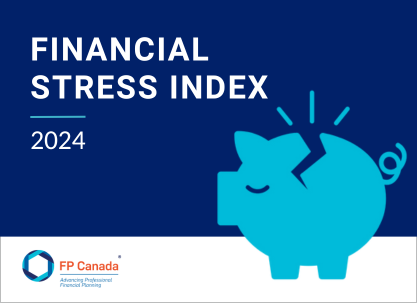 2024 Financial Stress Index Broken piggy bank image. FP Canada logo